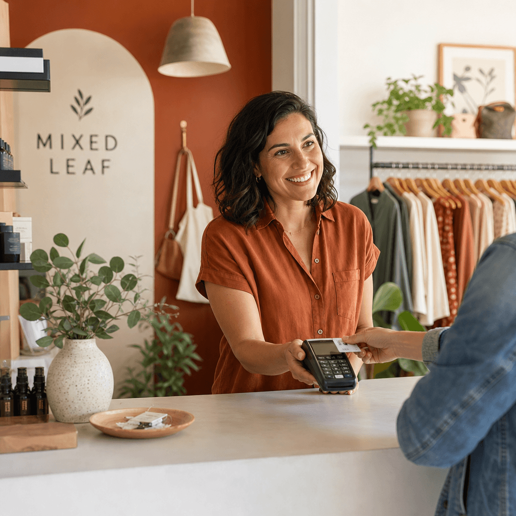 Small business owner at the counter
