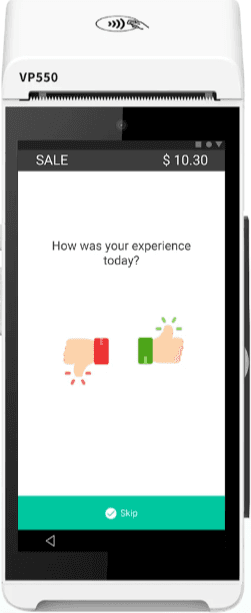 Valor VP550 showing customer feedback screen