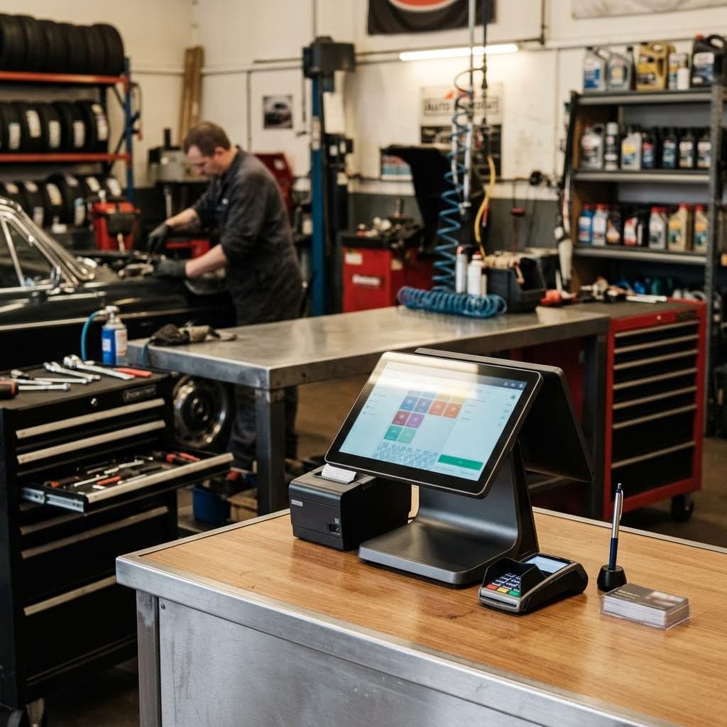 Auto shop service counter with Valor POS